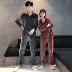 Pyjama Couple En Velours À Manches Longues