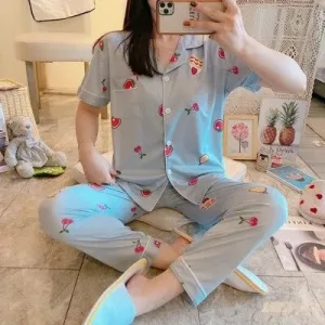 Pyjama D'été En Coton Motif Cerise