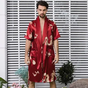 Pyjama Kimono Homme Imprimé Dragons À Manches Courtes
