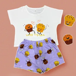 Pyjama Eté Haut Et Short Avec Motifs Cupcakes