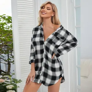 Chemise De Nuit Carreaux Décontracté