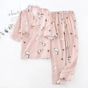 Pyjama Kimono Femme Motif Chat