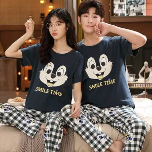 Pyjama Couple Drôle À Motifs T-shirt Et Pantalon