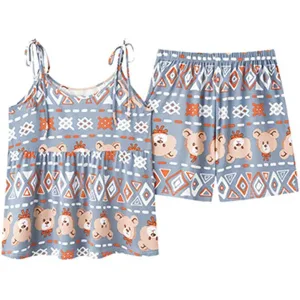 Pyjama Été Soie Glacée Imprimé Ourson Peluche