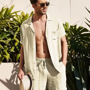 Ensemble Pyjama Homme Short Et Chemise Décontracté