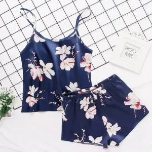 Ensemble Pyjama Bleu À Motif Fleur