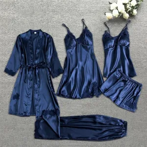 Ensemble Pyjama Dentelle Bleu 5 Pièces