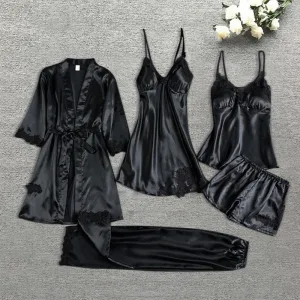 Ensemble Pyjama Dentelle Noir 5 Pièces