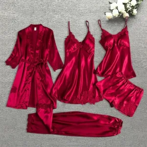 Ensemble Pyjama Dentelle Rouge 5 Pièces