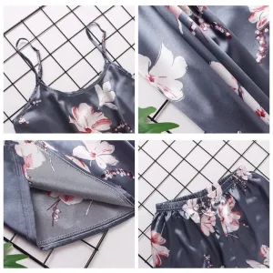 Ensemble Pyjama Gris À Motif Fleur
