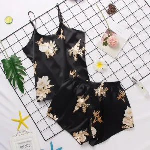 Ensemble Pyjama Noir À Motif Fleur