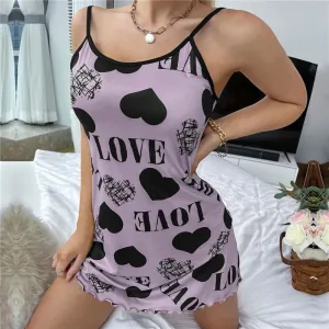 Nuisette Violet À Motif "love"