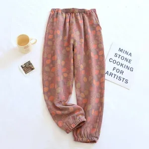 Pantalon Pyjama À Motif Feuille Rose