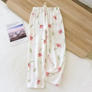 Pantalon Pyjama Été Blanc À Motif Fleur