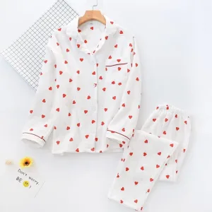 Pyjama Coton Blanc Imprimé Coeur