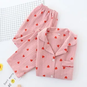 Pyjama Coton Rose Imprimé Coeur