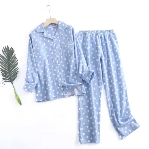 Pyjama Femme Bleu À Pois Blanc