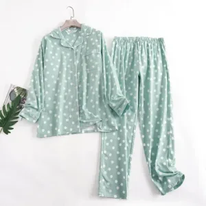 Pyjama Femme Vert À Pois Blanc