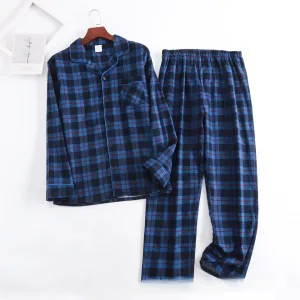 Pyjama Homme Coton À Carreaux Bleu