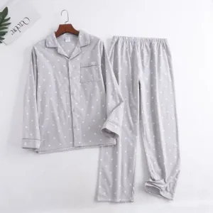 Pyjama Homme Coton Gris À Pois Blanc