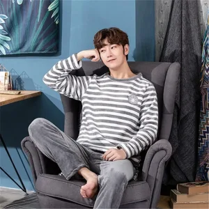 Pyjama Homme Hiver Blanc-gris