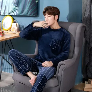 Pyjama Homme Hiver Bleu À Carreaux